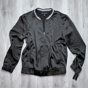 INC Women's XS NWT Black Satin Baseball Bomber Jacket New